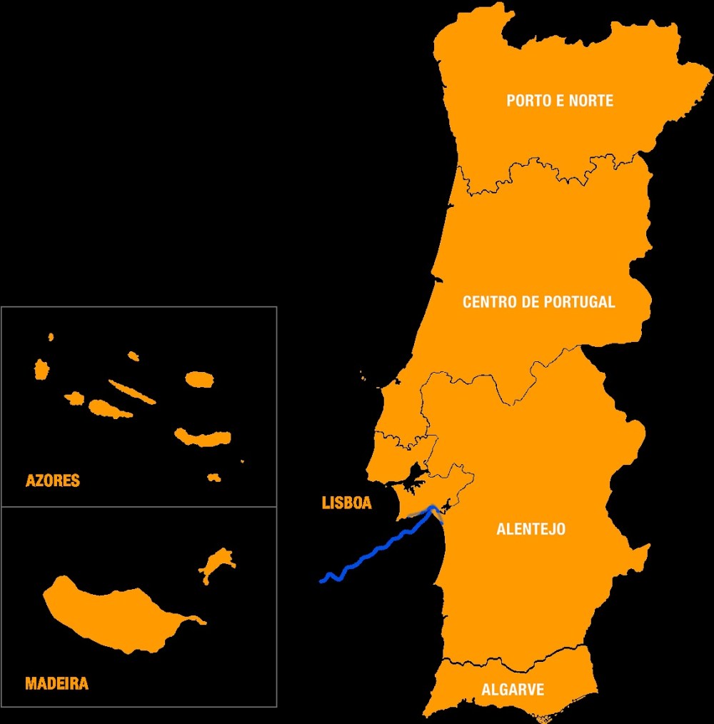 Kaart Portugal toeristische regio's